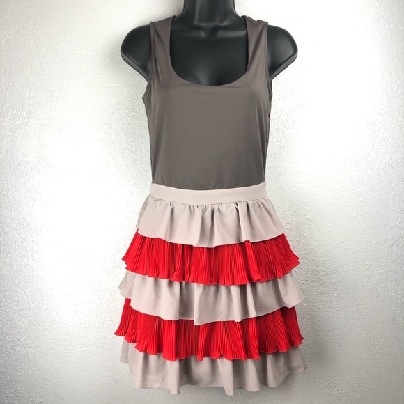 Misope Dresses & Skirts - MISOPE grey and red ruffle tank dress Sz s…